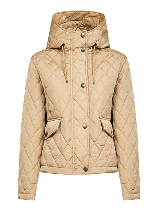 Giacca cropped con cappuccio in nylon trapuntato beige