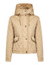 Giacca cropped con cappuccio in nylon trapuntato beige