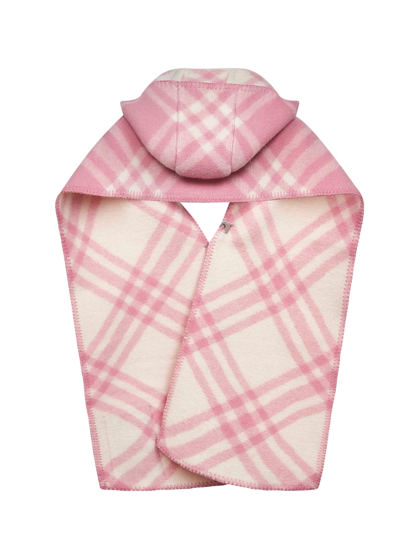Pink Check wool hooded scarf