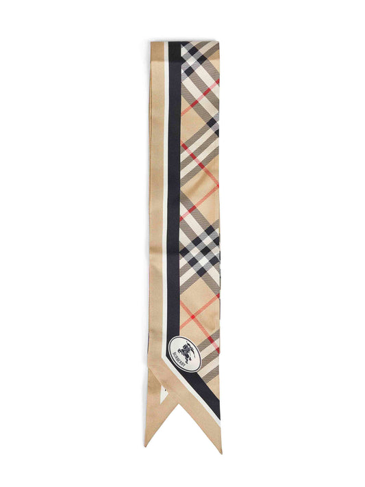 Sciarpa sottile in twill di seta Check beige sabbia