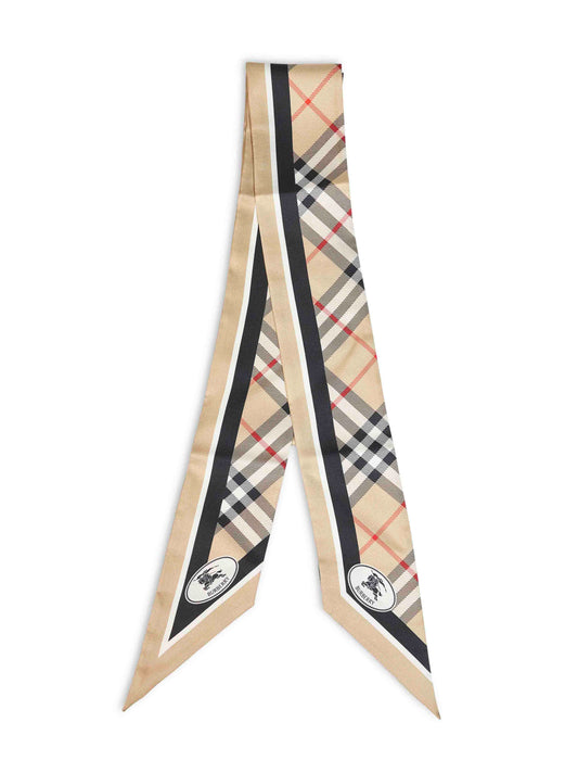 Sciarpa sottile in twill di seta Check beige sabbia
