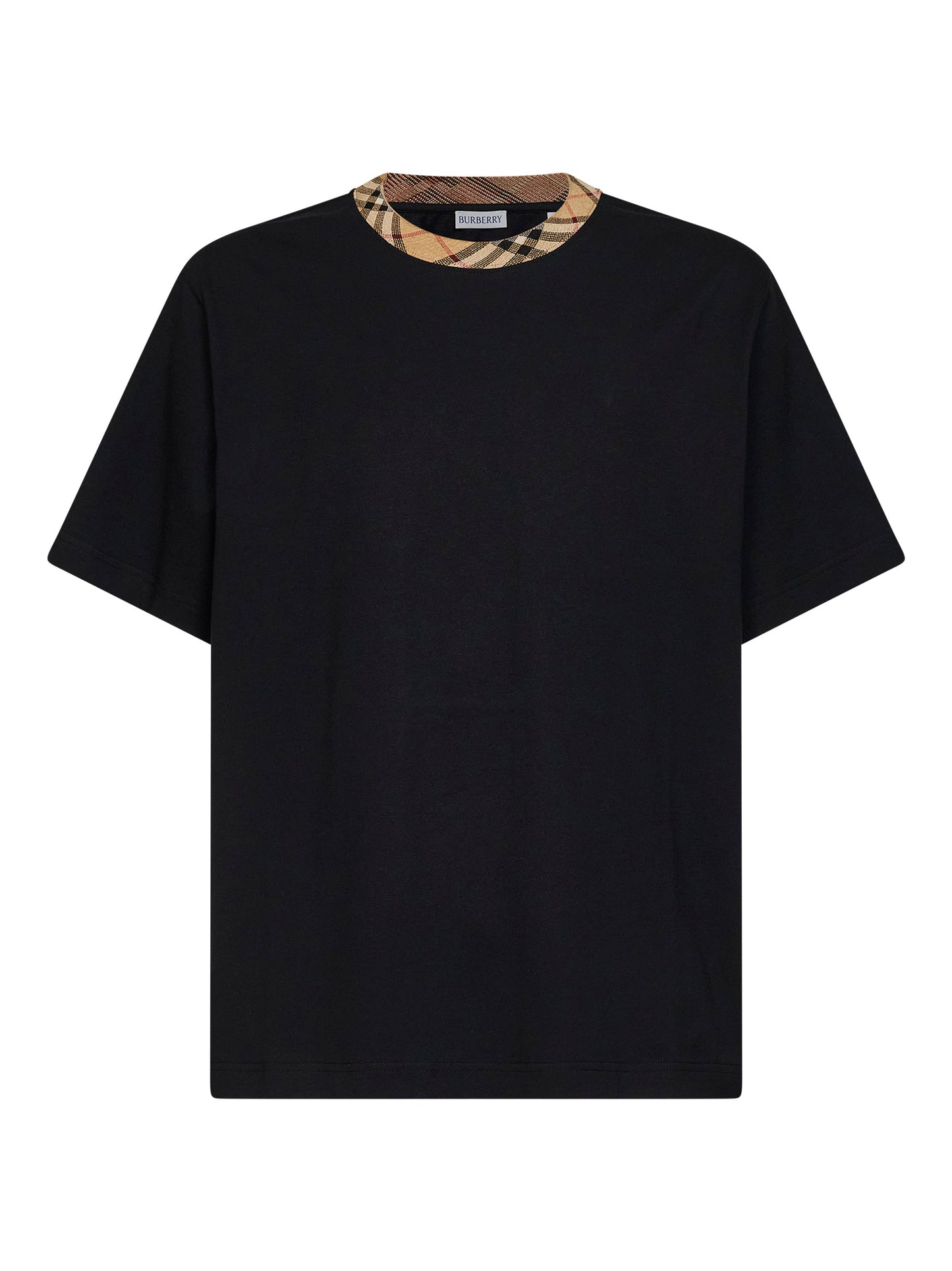T-shirt in cotone nero con finiture Check