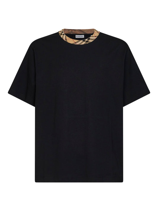 T-shirt in cotone nero con finiture Check