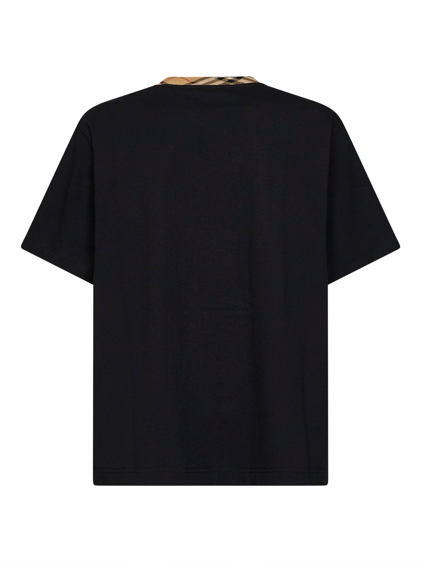 T-shirt in cotone nero con finiture Check