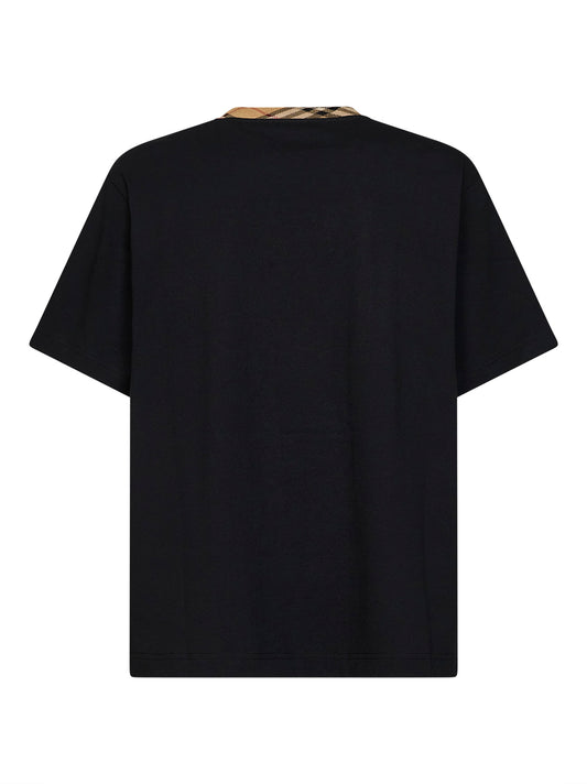 T-shirt in cotone nero con finiture Check