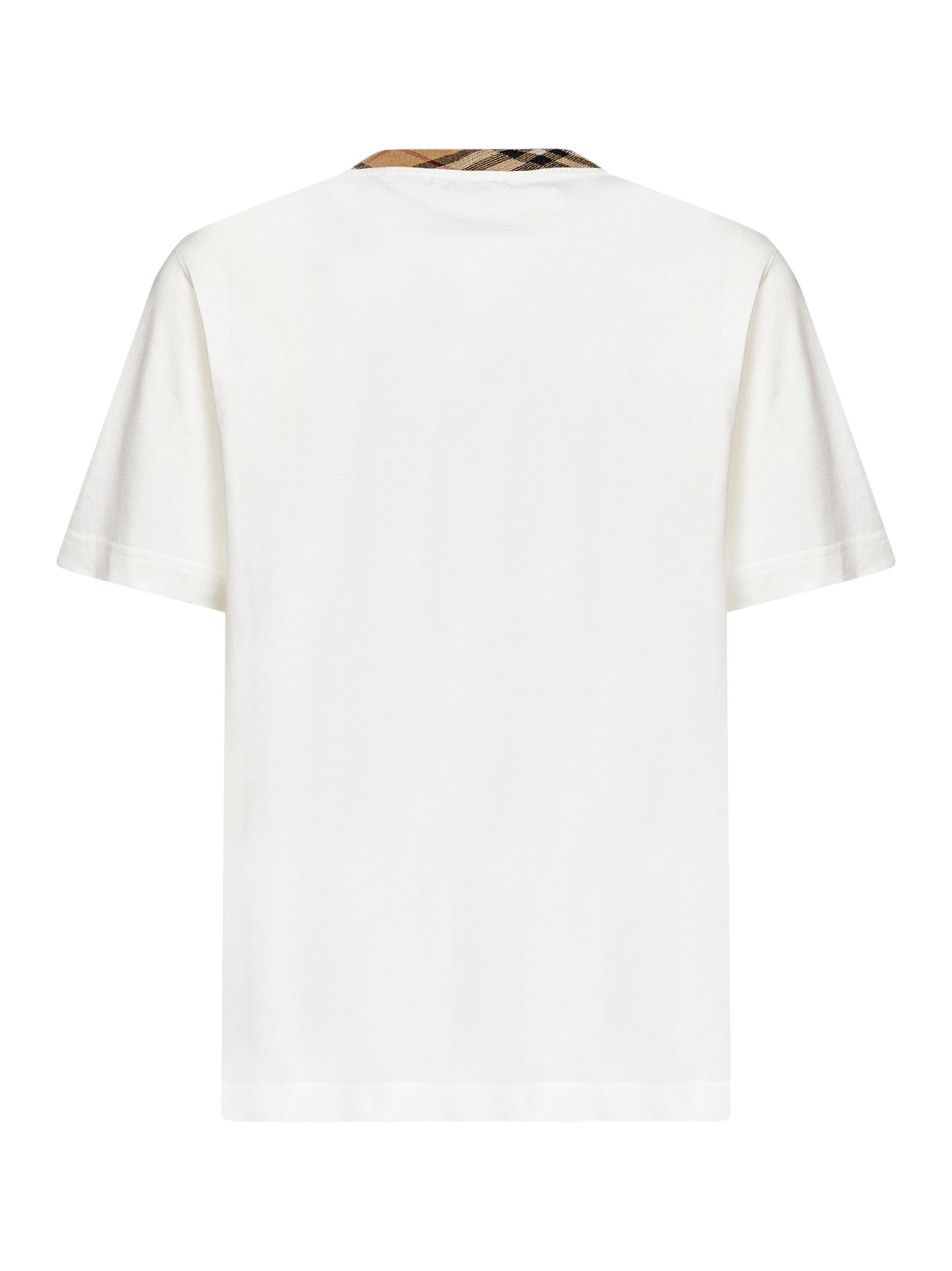 T-shirt in cotone bianco gesso con finiture Check