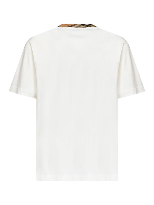 T-shirt in cotone bianco gesso con finiture Check
