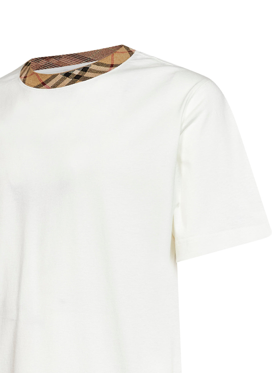 T-shirt in cotone bianco gesso con finiture Check