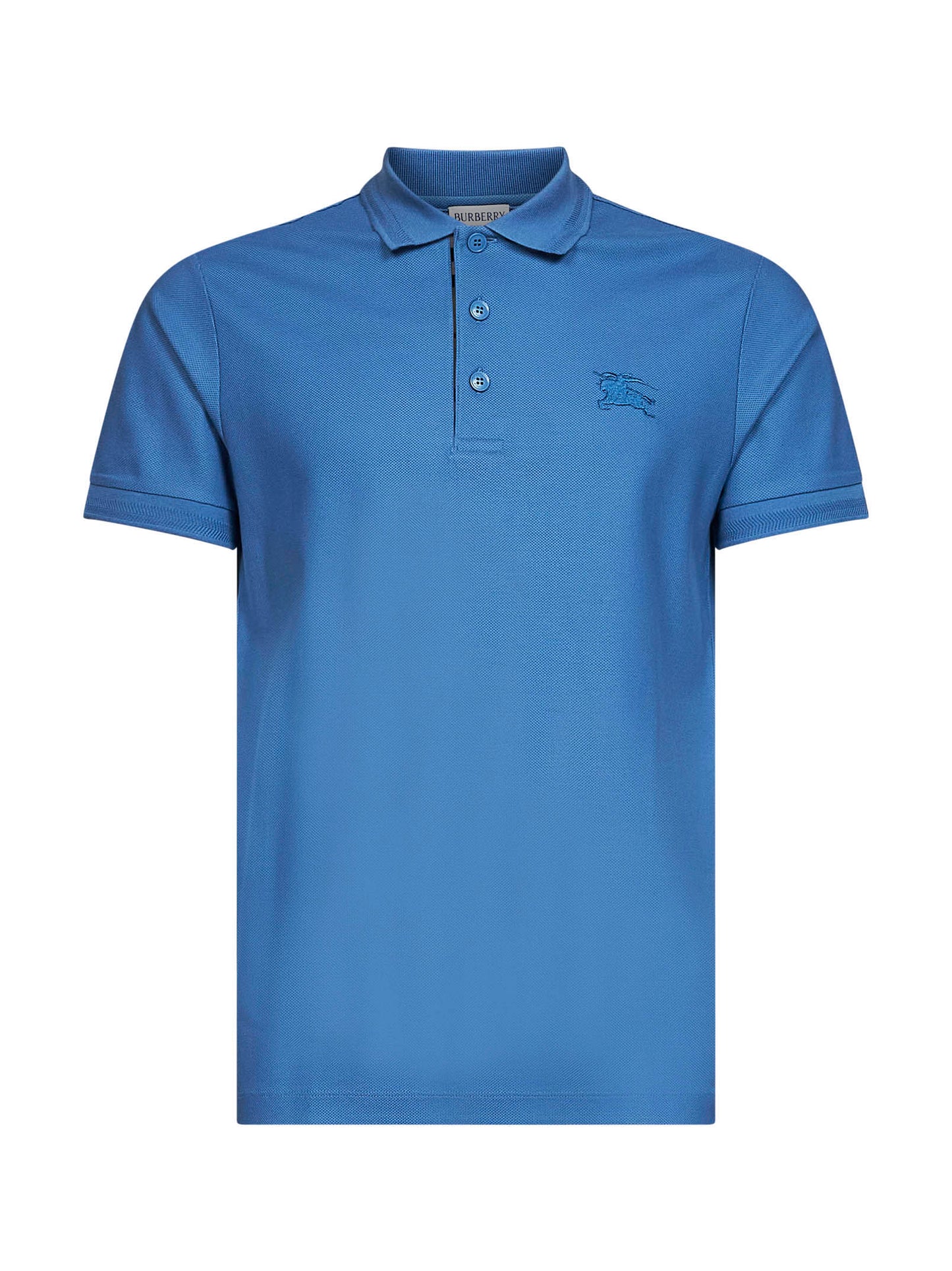 Polo in piquet di cotone azzurro con EKD ricamato