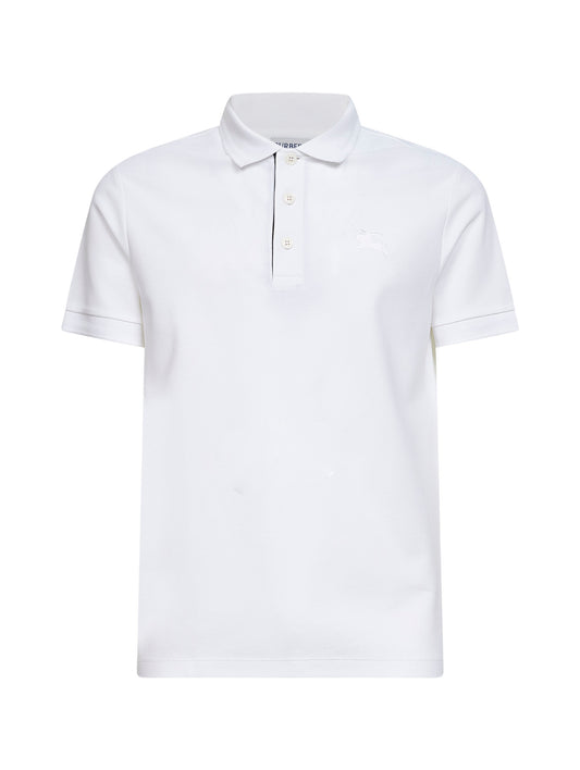 Polo in piquet di cotone bianco con ricamo EKD