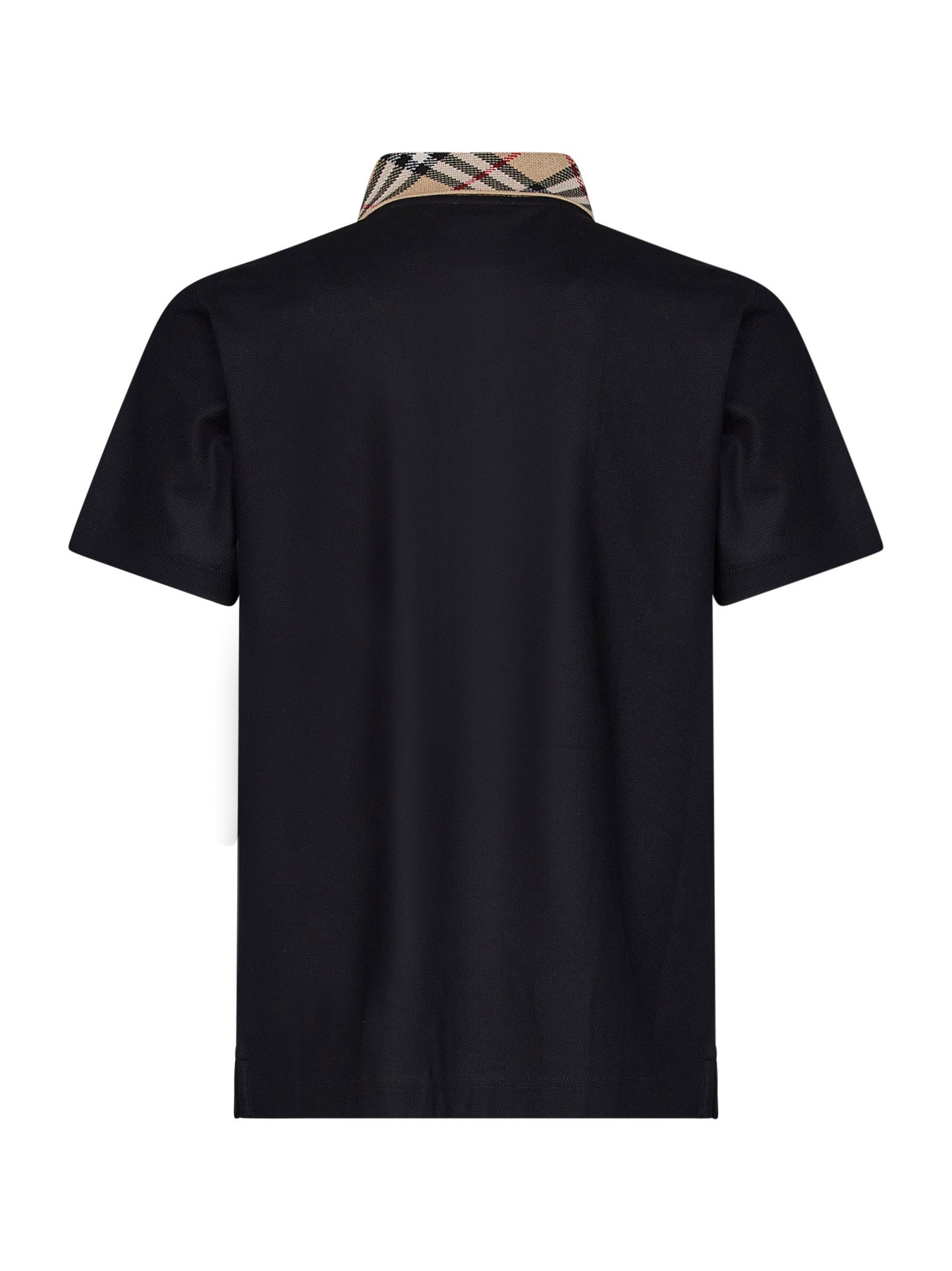 Black cotton pique polo shirt with Check collar