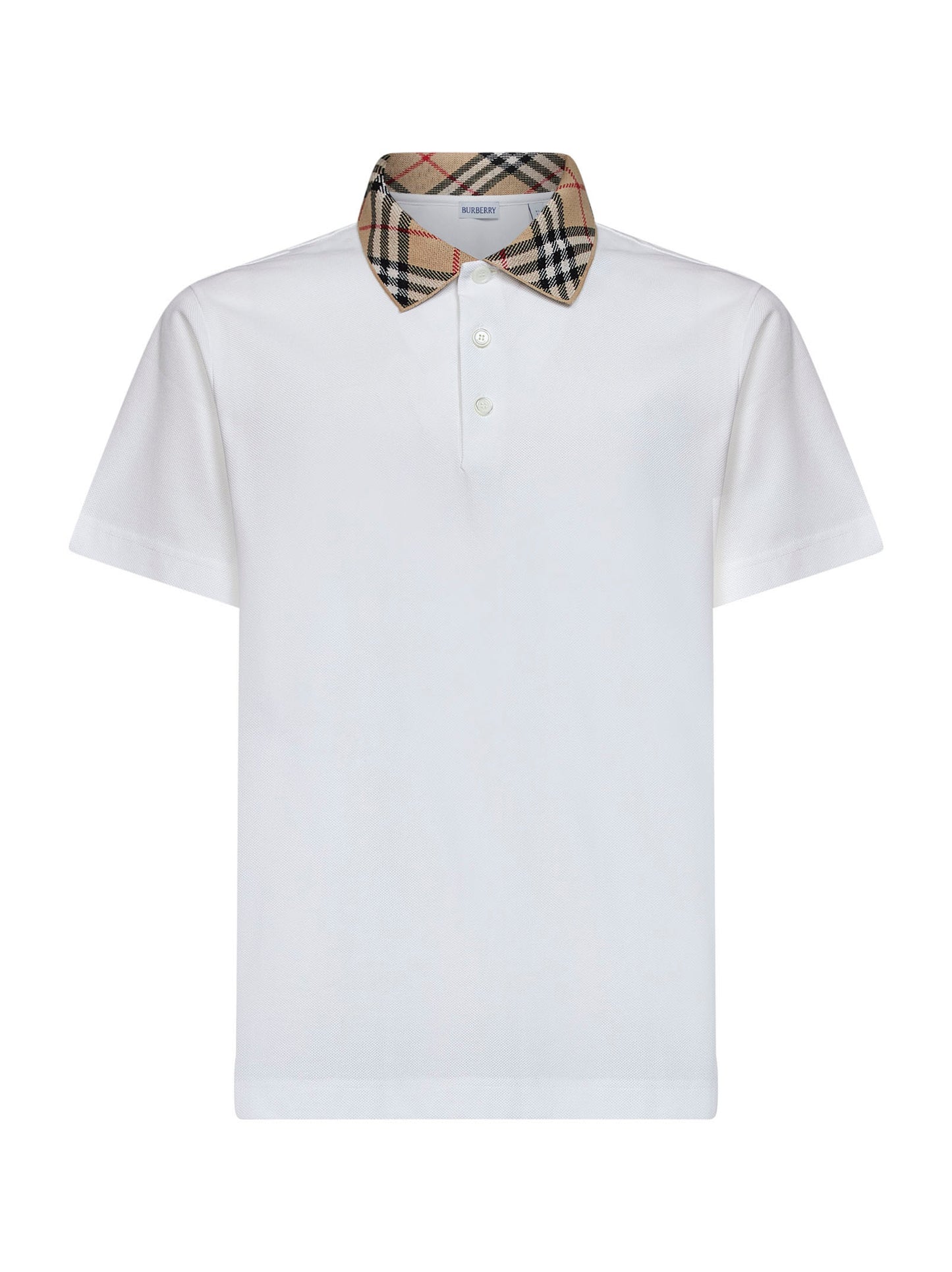 Chalk white cotton pique polo shirt with Check collar