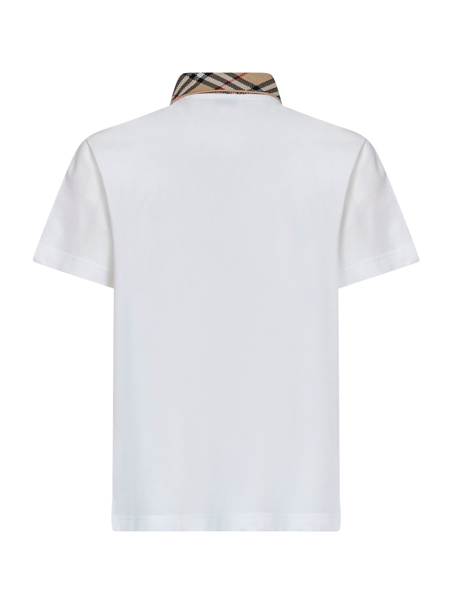 Chalk white cotton pique polo shirt with Check collar