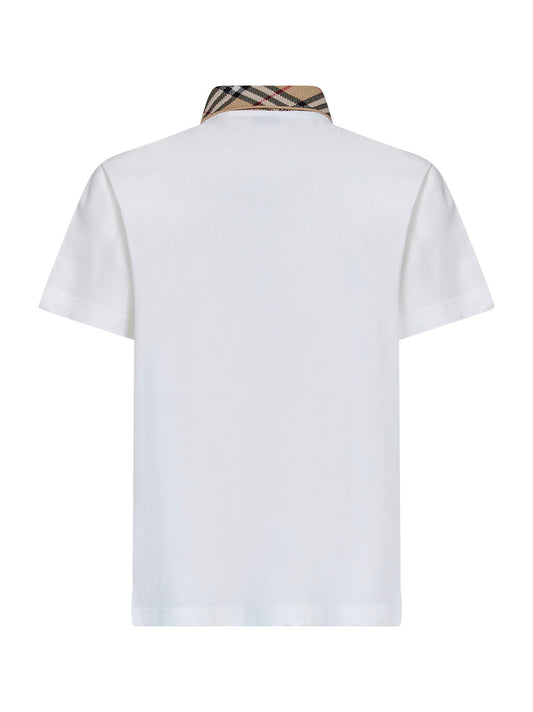Polo in piquet di cotone bianco gesso con colletto Check