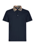 Navy blue cotton pique polo shirt with Check collar
