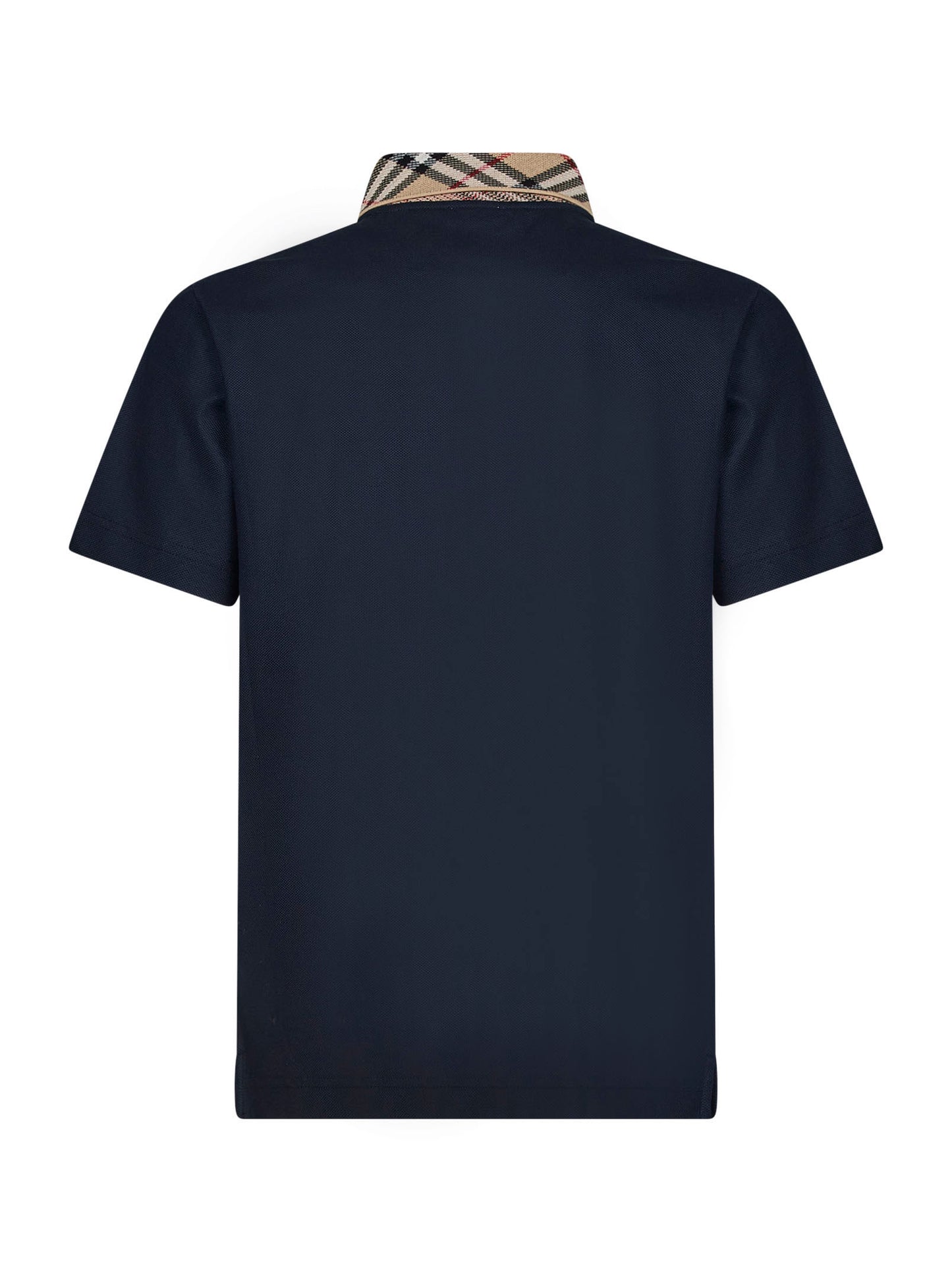Navy blue cotton pique polo shirt with Check collar
