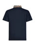Navy blue cotton pique polo shirt with Check collar