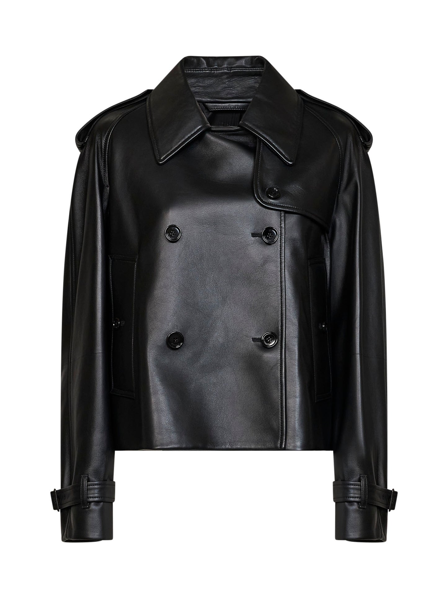 Black leather Mayfair cropped trench jacket