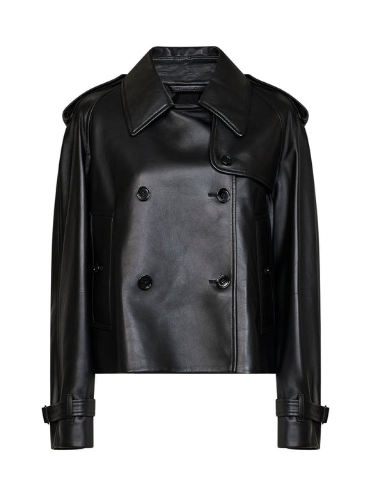 Black leather Mayfair cropped trench jacket