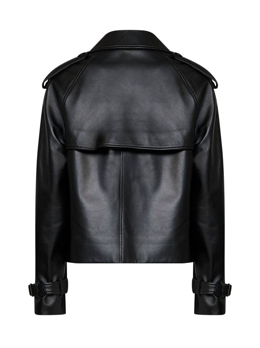 Black leather Mayfair cropped trench jacket
