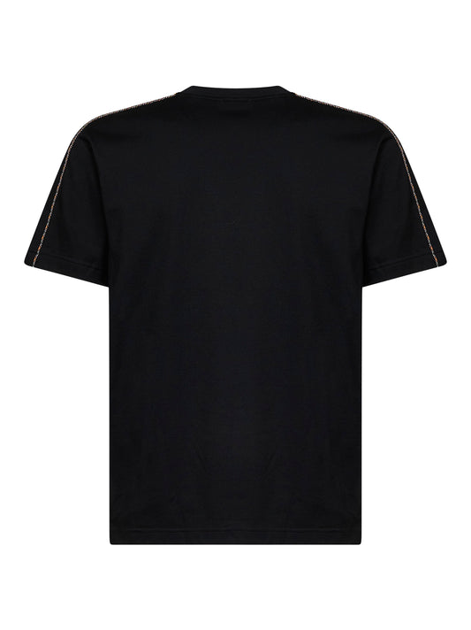 T-shirt in cotone nero con profili Check