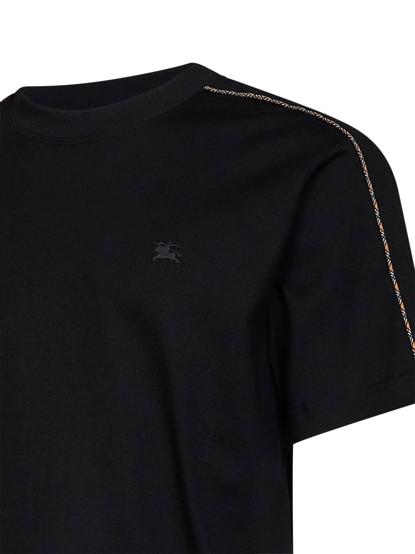 Black cotton T-shirt with Check trims