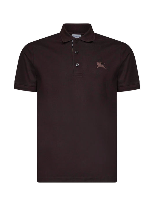 Clove brown cotton pique embroidered polo shirt