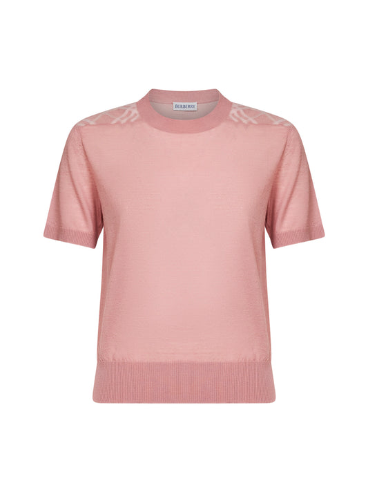 Maglia in lana e seta rosa begonia con pannelli Check