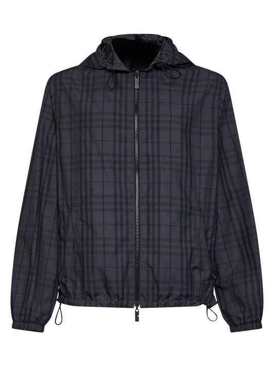 Iron grey Newport Check reversible hooded jacket