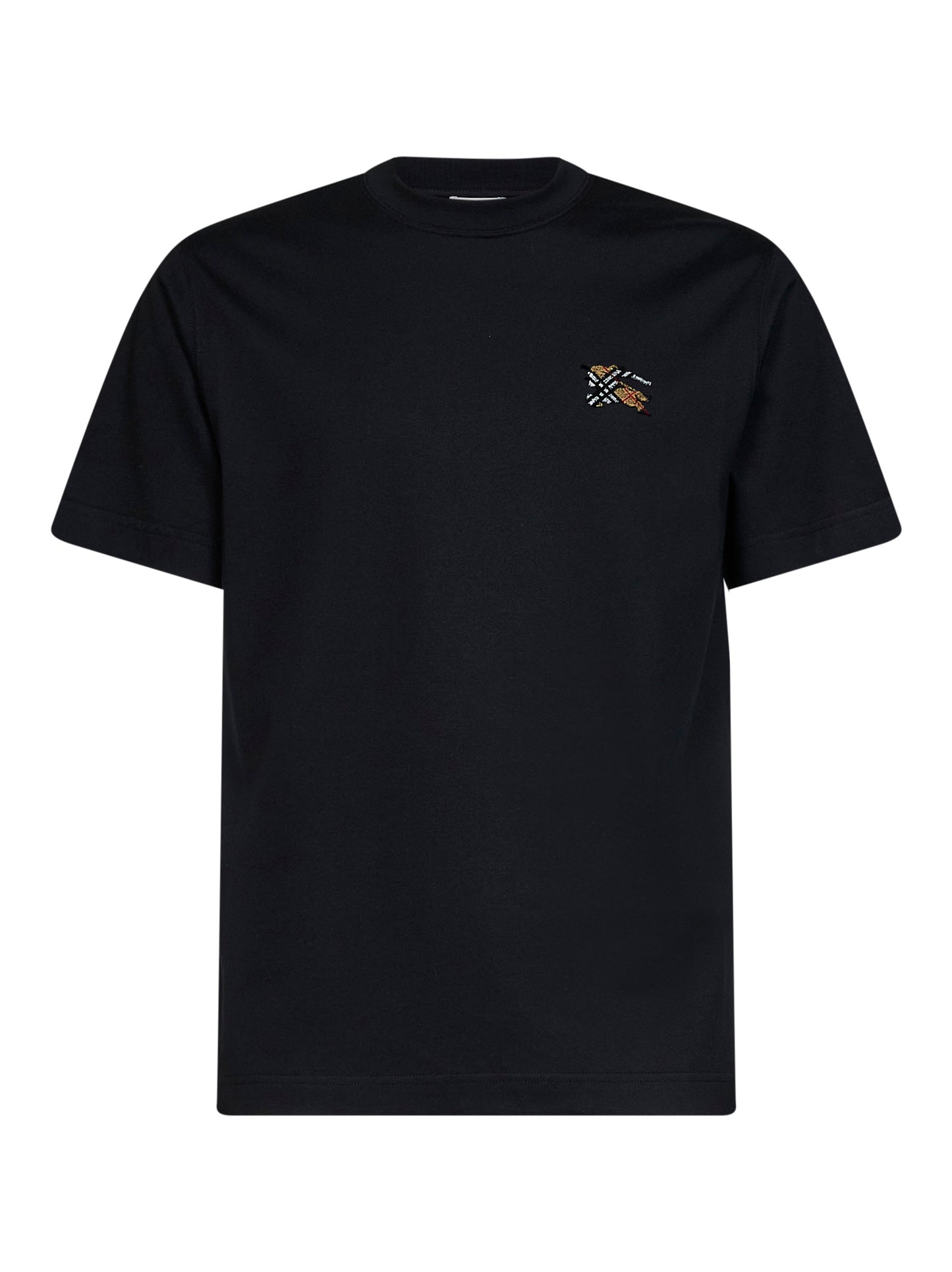 T-shirt in cotone nero con patch cavaliere