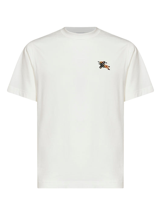 T-shirt in cotone bianco gesso con patch cavaliere