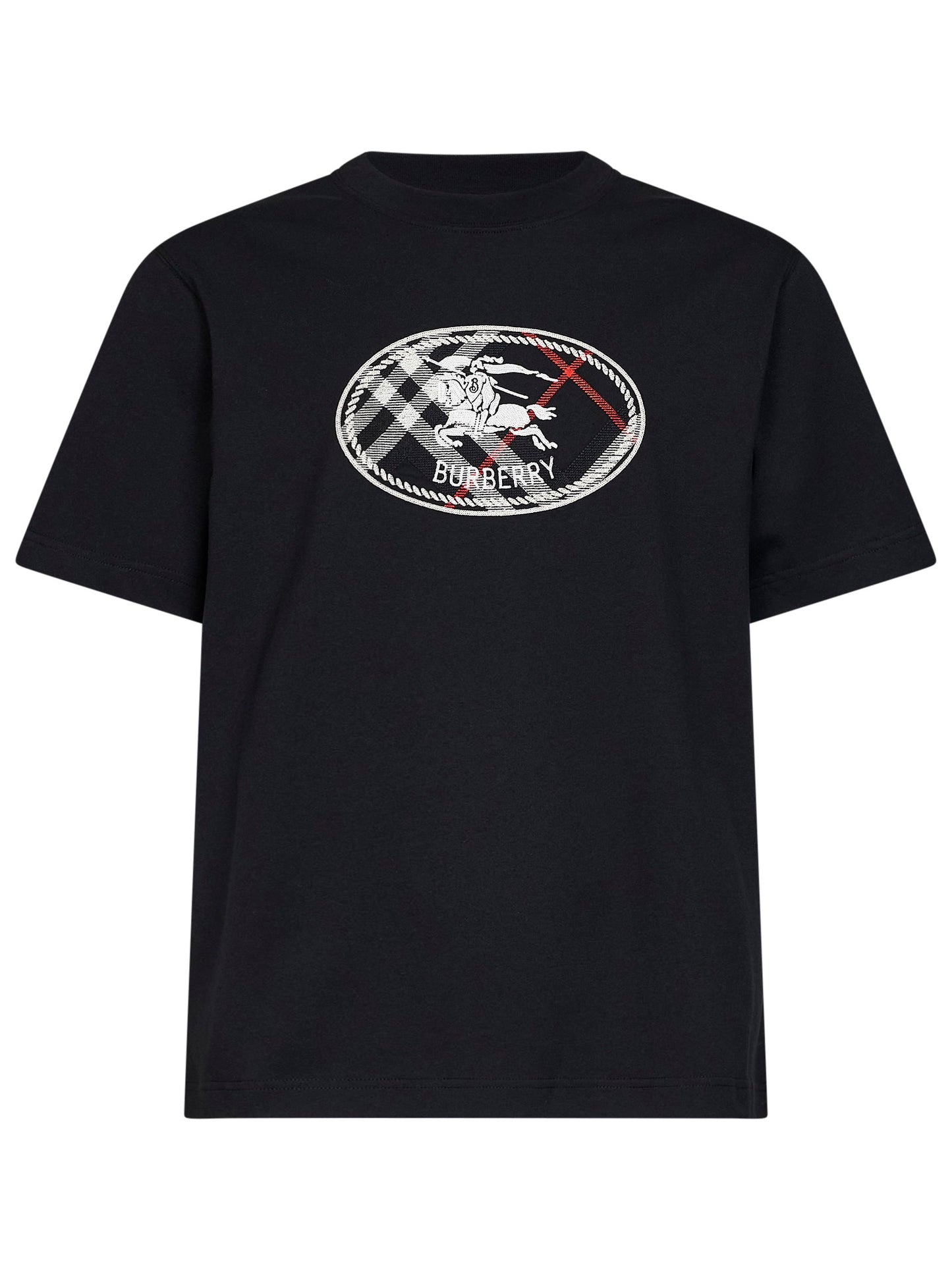 Black cotton Knight Stamp Check T-Shirt