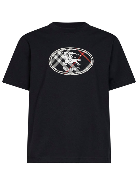 Black cotton Knight Stamp Check T-Shirt