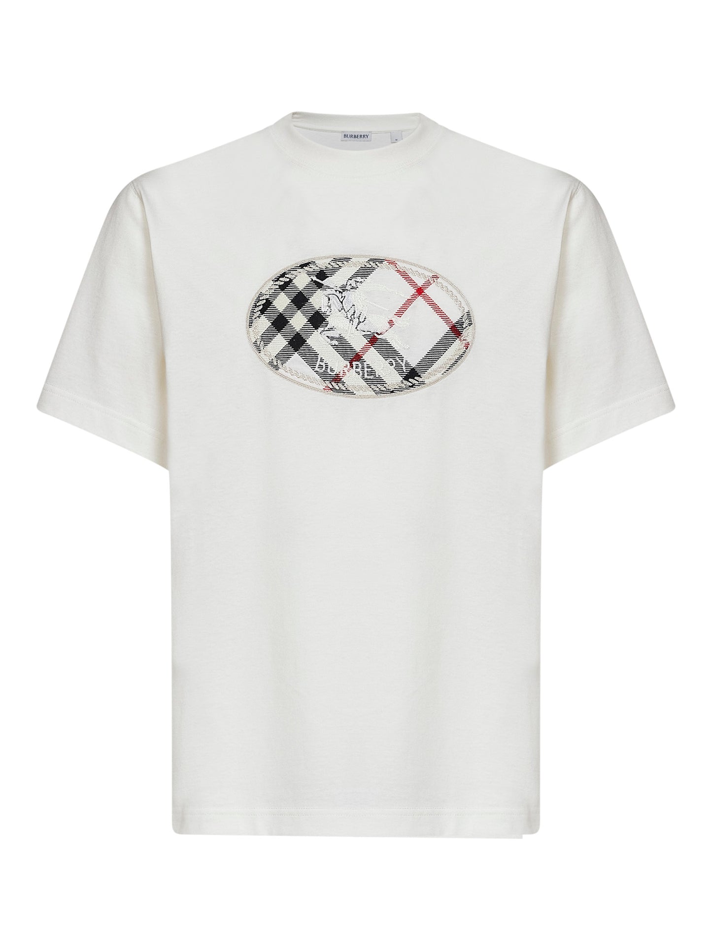 Chalk white cotton Knight Stamp Check T-Shirt