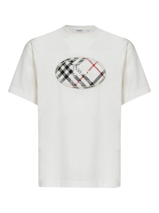 T-shirt in cotone bianco gesso con Knight Stamp Check