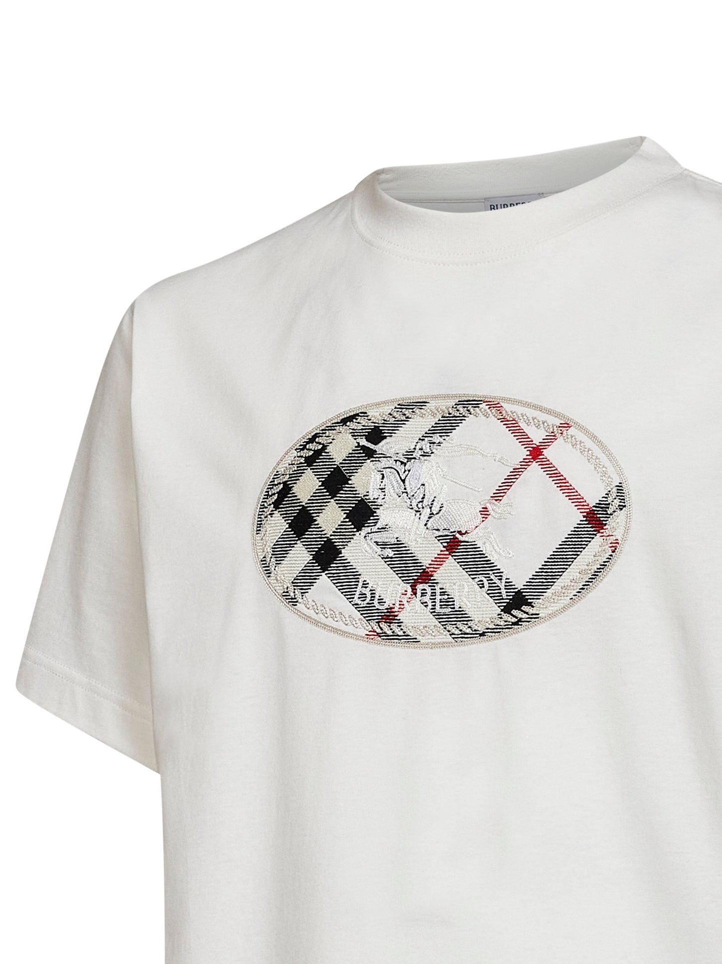 Chalk white cotton Knight Stamp Check T-Shirt