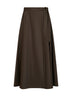 Green wool twill belted midi skirt