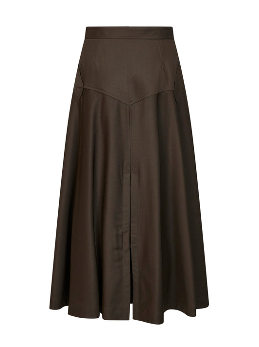 Gonna midi con cintura in twill di lana verde