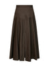 Green wool twill belted midi skirt
