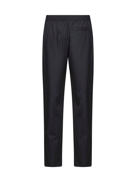Iron grey pinstriped wool track trousers