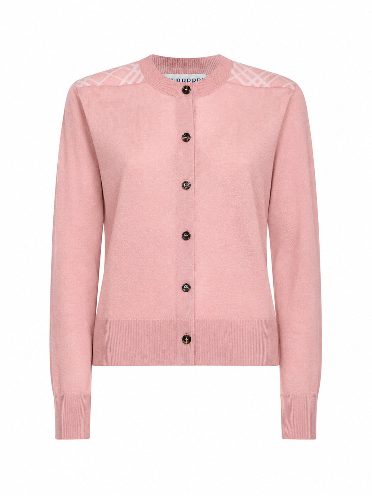 Light pink wool and silk cardigan with pink check panels