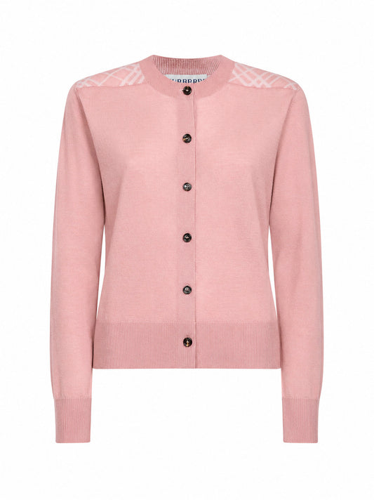 Light pink wool and silk cardigan with pink check panels