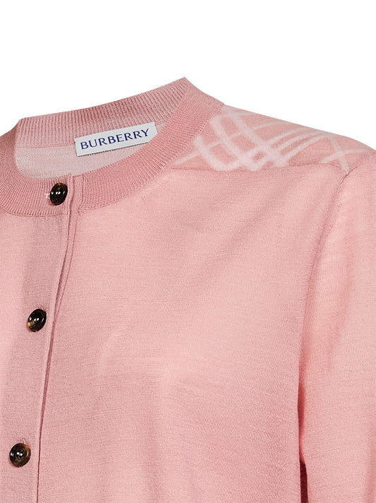 Light pink wool and silk cardigan with pink check panels