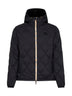 Piumino trapuntato con cappuccio in nero<BR/>