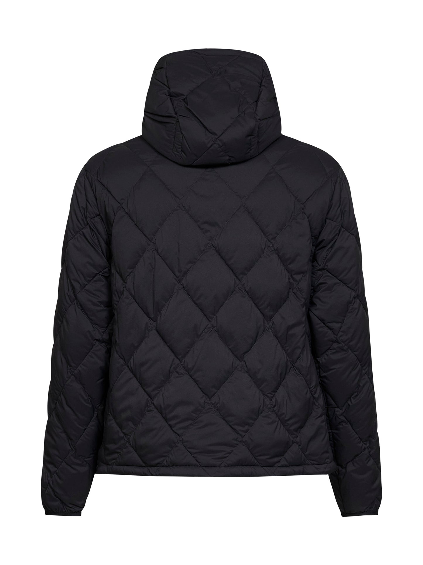 Piumino trapuntato con cappuccio in nero<BR/>