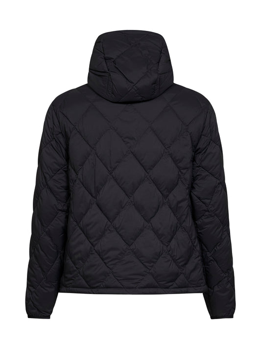 Black quilted hooded jacket<BR/>