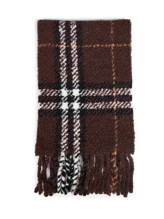 Treacle brown Check bouclé wool and alpaca blend scarf