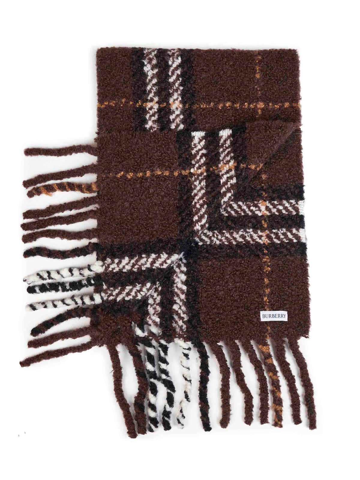 Sciarpa in bouclé di misto lana e alpaca Check marrone