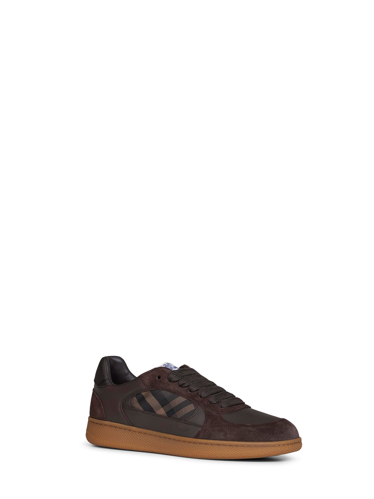 Sneakers Terrace in pelle e pelle scamosciata e Check marrone scuro