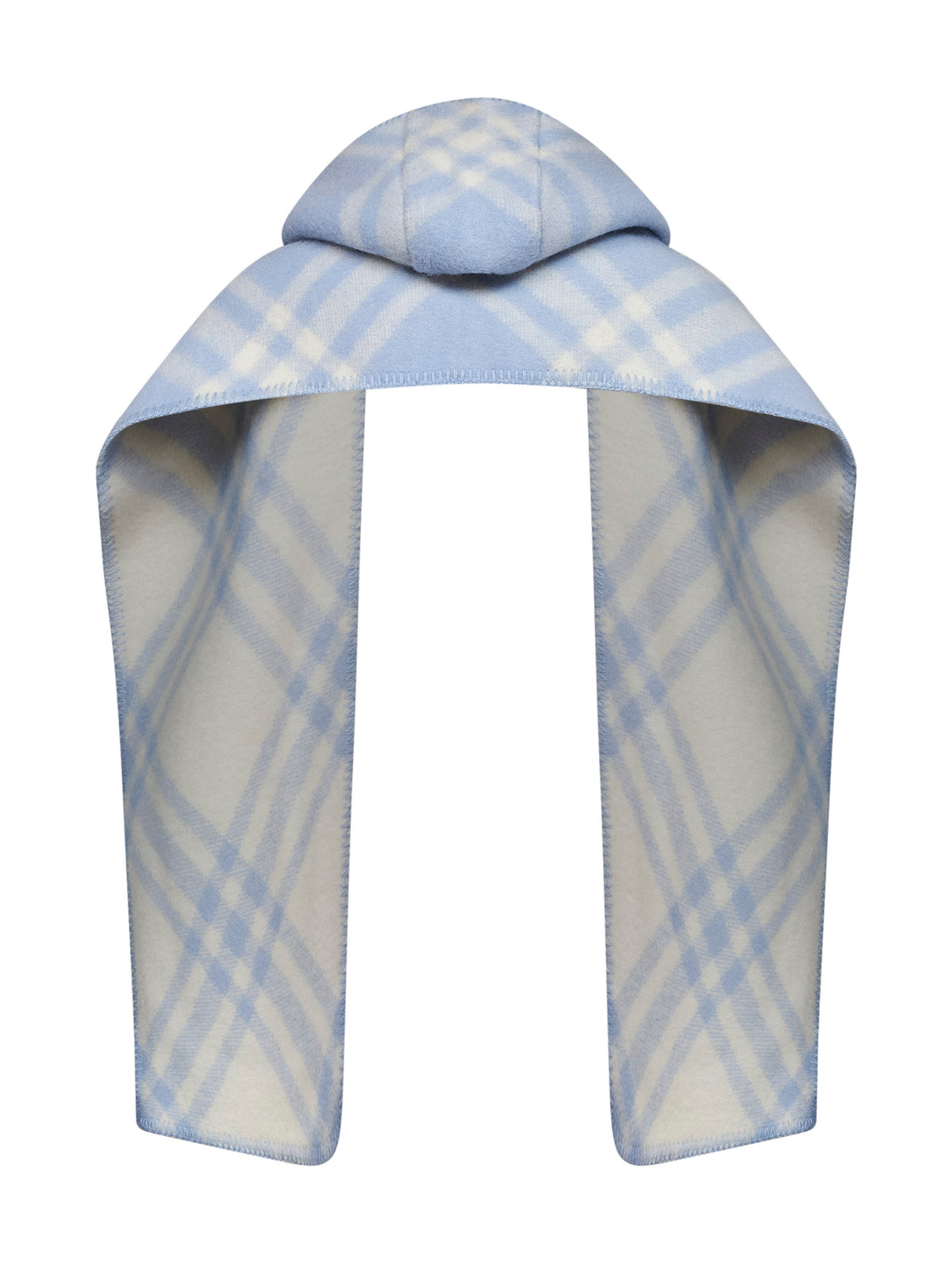 Light blue checked wool hooded scarf <BR/>